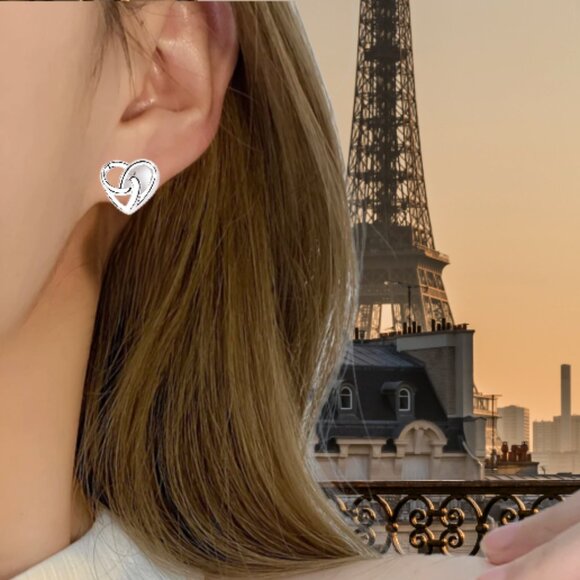 925 Sterling Silver Infinity Heart Stud Earrings - Picture 2 of 10